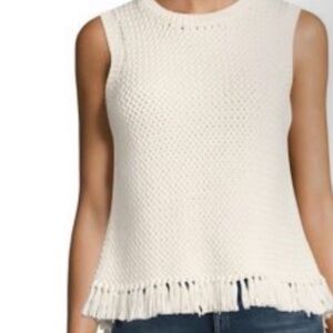 Theory Off-White Fringe Knit Sweater Vest